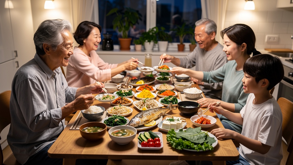저염식 위주의 건강한 가족 식사