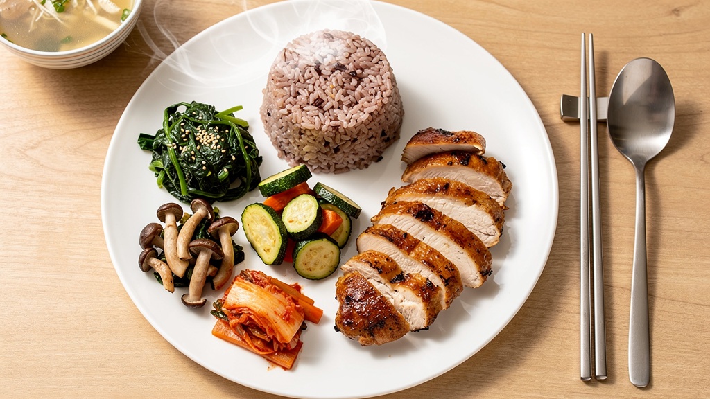 채소와 단백질, 적당한 탄수화물이 포함된 균형 잡힌 한 끼